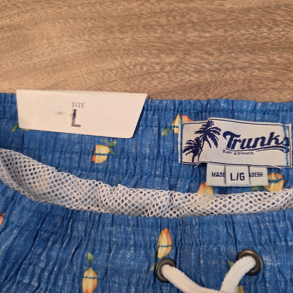 🔴 Trunks Sano Swim Shorts Mens Large Blue Chambray Lemons Quick - Picture 8 of 14